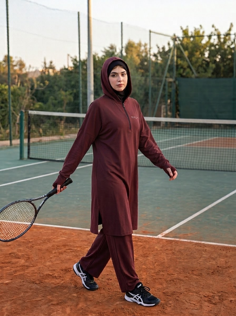 YALA Burgundy Tennis Performance Activewear